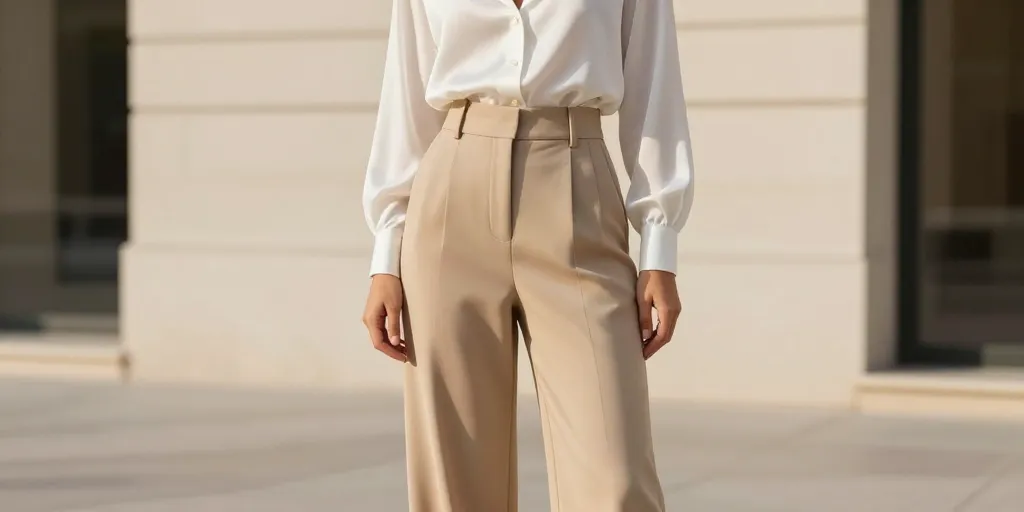 tenue avec pantalon beige femme